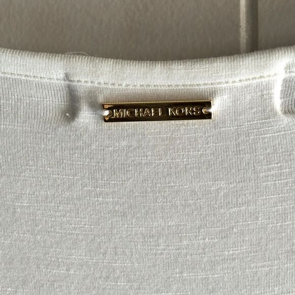 Michael Kors Woman's M Ivory 3/4 Sleeve Rayon Sheer Back High Low Top #C - Picture 4 of 6